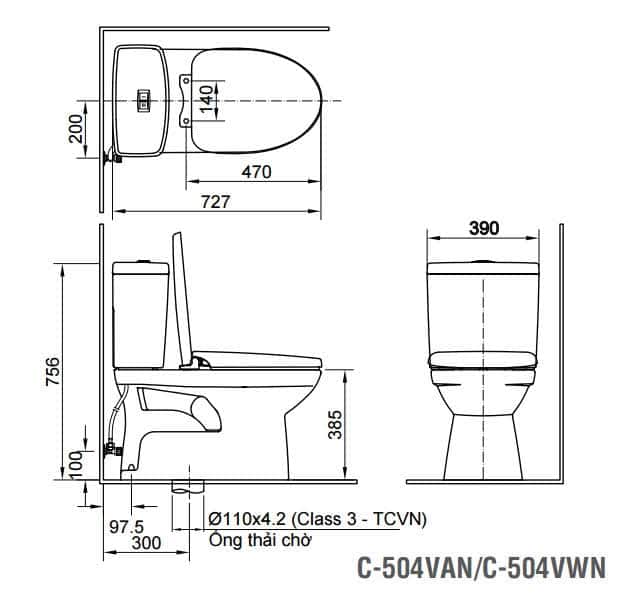 Bản Vẽ Kỹ Thuật Bồn Cầu Inax AC-504A/ CW-H18VN