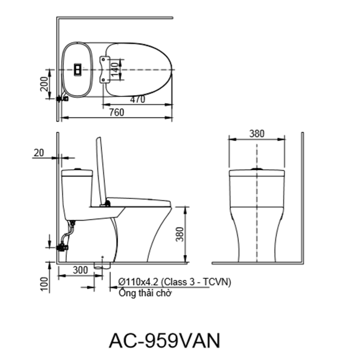 Bản Vẽ Kỹ Thuật Bồn Cầu Inax AC-959A/ CW-KA22AVN