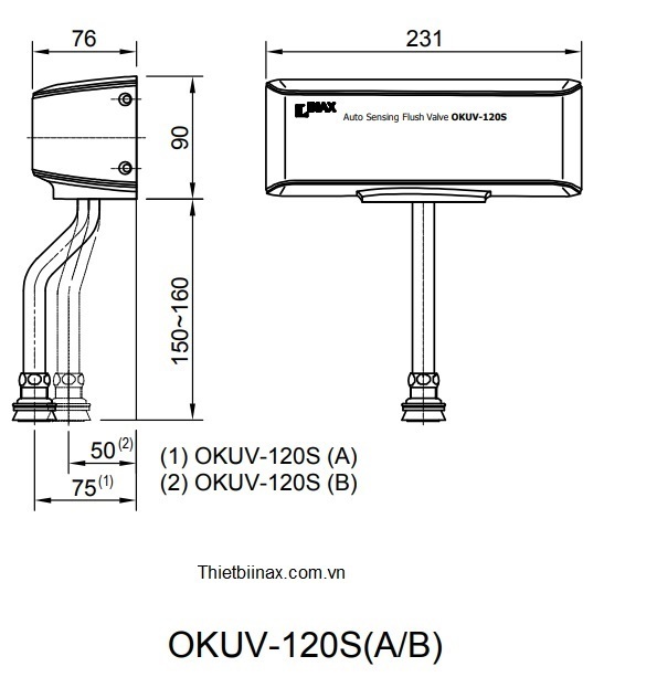 Bản Vẽ Kỹ Thuật Van Xả Tiểu Nam Cảm Ứng Inax OKUV-120S (A/B)
