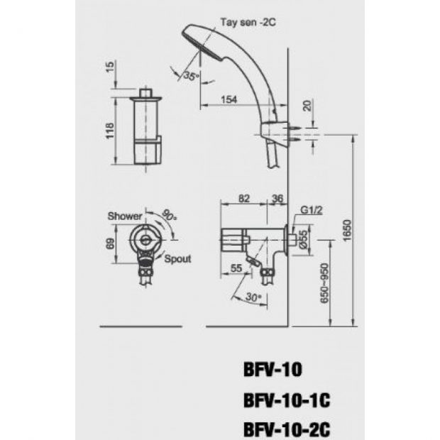 Vòi sen tắm nước lạnh Inax BFV-10-2C tay sen mạ