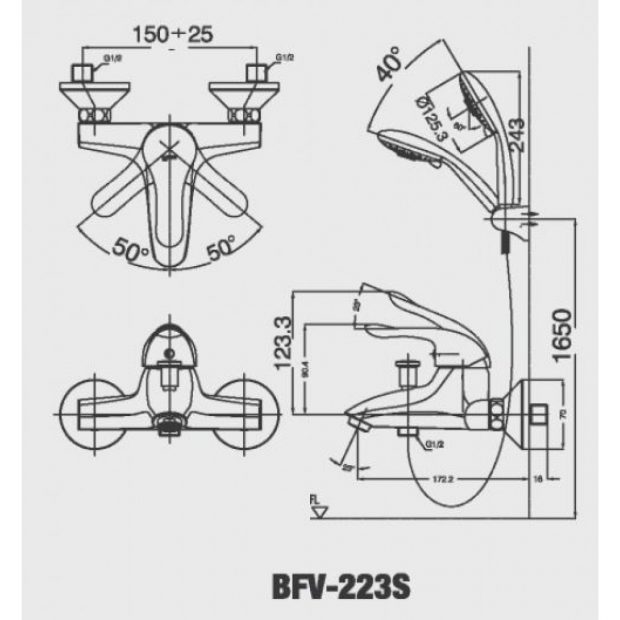 Vòi sen tắm nóng lạnh Inax BFV-223S