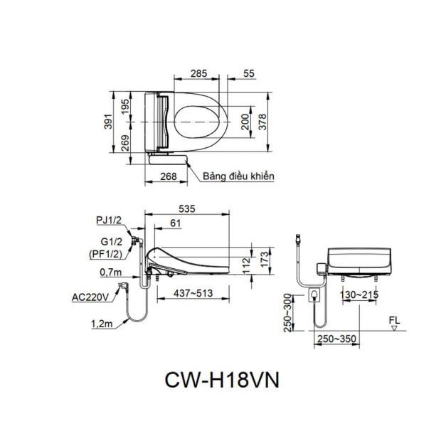 Nắp bồn cầu thông minh điện tử Inax CW-H18VN