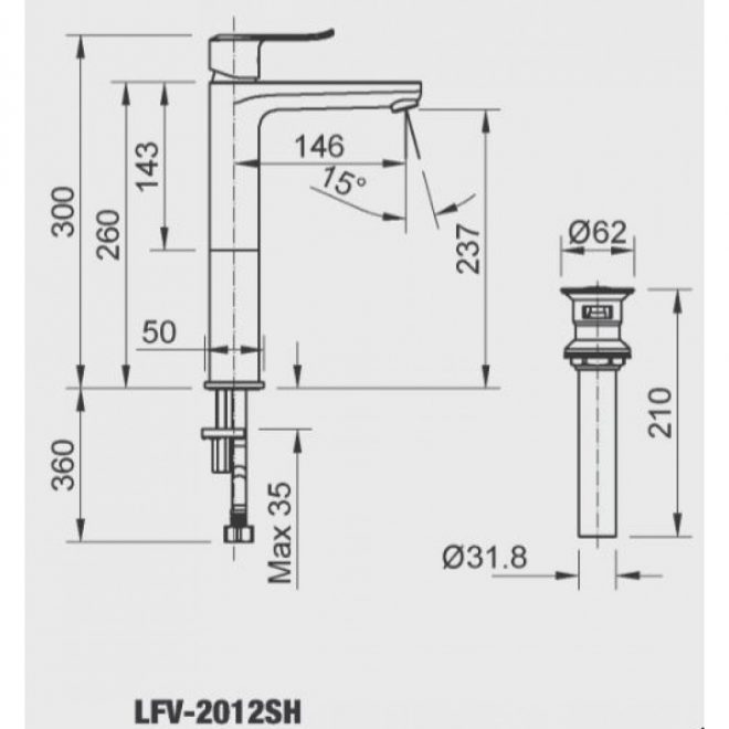 Vòi lavabo nóng lạnh cao cổ Inax LFV-2012SH 1 lỗ