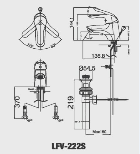 Bản Vẽ Kỹ Thuật Vòi Lavabo Nóng Lạnh Inax LFV-222S