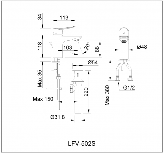 Vòi lavabo nóng lạnh Inax LFV-502S 1 lỗ