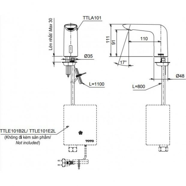 Vòi lavabo cảm ứng Toto TTLA101/ TTLE101B2L/ TVLF405