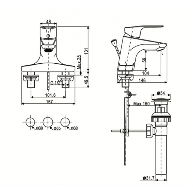 Bản Vẽ Kỹ Thuật Vòi Lavabo Nóng Lạnh American Standard Cygnet WF-0302
