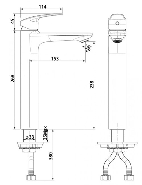 Bản Vẽ Kỹ Thuật Vòi Lavabo Nóng Lạnh American Standard Neo Modern WF-0703 1 lỗ