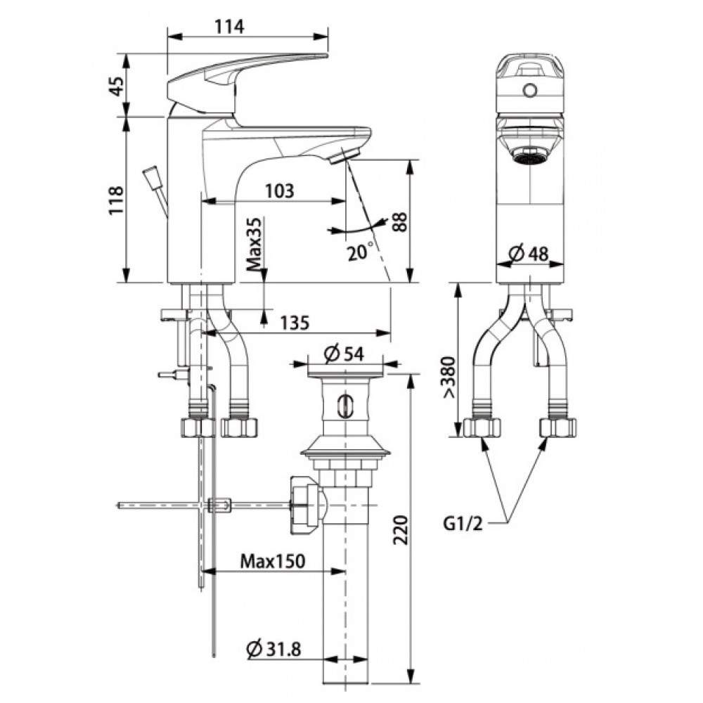 Bản Vẽ Kỹ Thuật Vòi Lavabo Nóng Lạnh American Standard Milano WF-0901