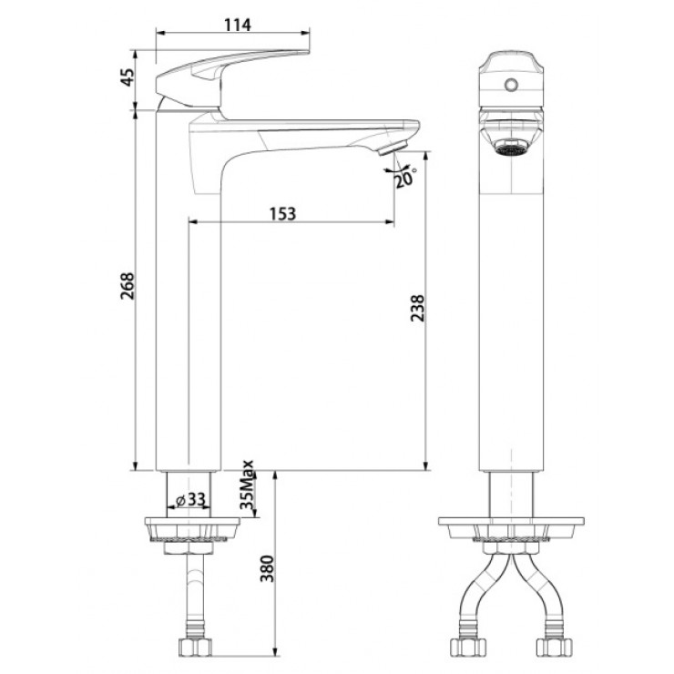 Bản Vẽ Kỹ Thuật Vòi Lavabo Nóng Lạnh American Standard Milano WF-0902 1 lỗ