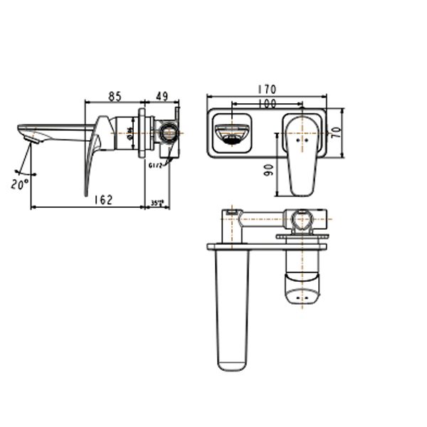 Vòi lavabo nóng lạnh gắn tường American Standard Milano WF-0904