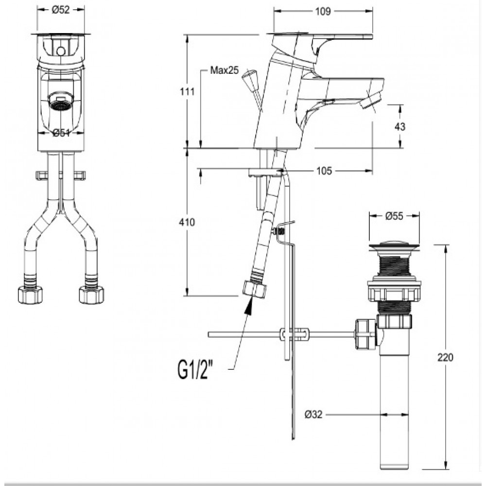 Bản Vẽ Kỹ Thuật Vòi Lavabo Nóng Lạnh American Standard Concept WF-1401