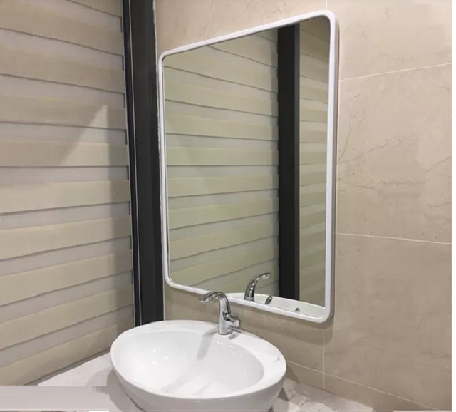Gương nhà tắm khung gỗ hình chữ nhật màu trắng