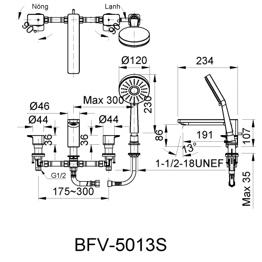Vòi xả bồn tắm gắn bồn Inax BFV-5013S