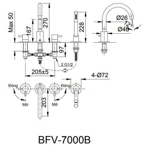 Vòi xả bồn tắm gắn bồn Inax BFV-7000B