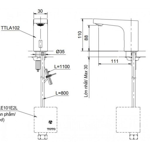 Vòi lavabo cảm ứng Toto TTLA102/ TTLE101B2L/ TVLF405